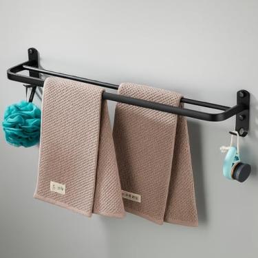 Imagem de Toalheiro de Parede Premium em Alumínio Preto, 60 cm, Barra para Toalhas com 2 Ganchos, Design Moderno, Resistente à Corrosão, Instalação Simples para Banheiro