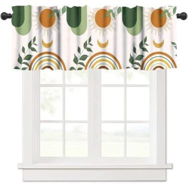 Imagem de Cortina abstrata boho de meados do século primavera verde natureza folha sol estética moderna minimalista arco geométrico cortina de janela para casa de fazenda cozinha quarto sala de estar 137 x 45