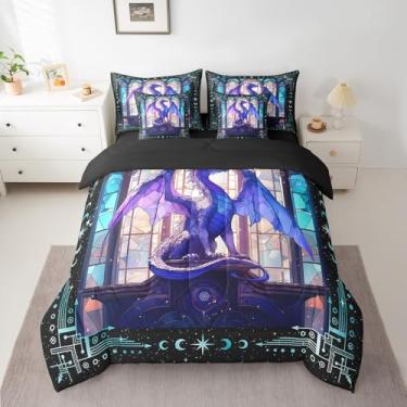 Imagem de Feelyou Jogo de cama solteiro com estampa de dragão, para meninos, meninas, adolescentes, moderno, conjunto de cama com 7 peças, roxo