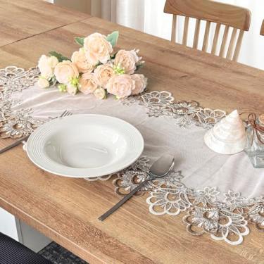 Imagem de HICOHAND Toalha de mesa de renda, toalha de mesa de chiffon, cor café, 94 x 40 cm, para decoração de casa, artigos de festa