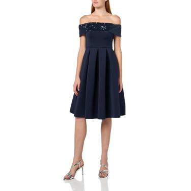 Imagem de Eliza J Vestido feminino com saia plissada com ombros de fora e lantejoulas, Azul marino, 38