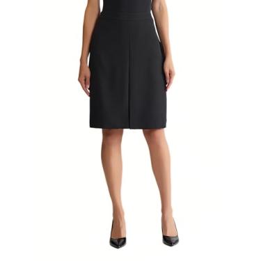 Imagem de Kasper Saia feminina com pregas frontais em crepe elástico, Preto, 50