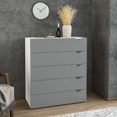 Imagem de Cômoda 5 Gavetas Porto Branco Cinza Politorno Móveis
