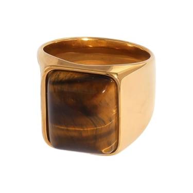 Imagem de Kokoma Anel de pedra de olho de tigre para mulheres geométrico amor coração anel de aço inoxidável anéis grossos anéis de compromisso noivado casamento joias, Adjustable, Aço inoxidável, Sem pedra