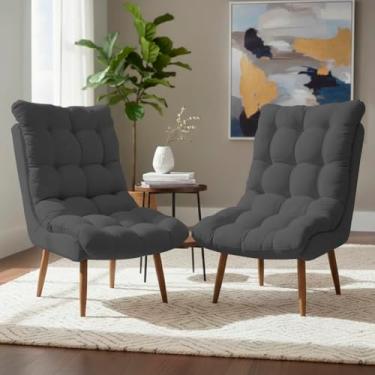 Imagem de Kit 2 Poltronas Para Sala Recepção Consultório Escritório Clínica Manicure Sufler Tecido Linho (Cinza)