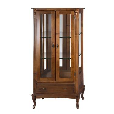 Imagem de Cristaleira Rústica De Madeira 2 Portas E 1 Gaveta - Pés Luiz Xv - Imbuia Glazer