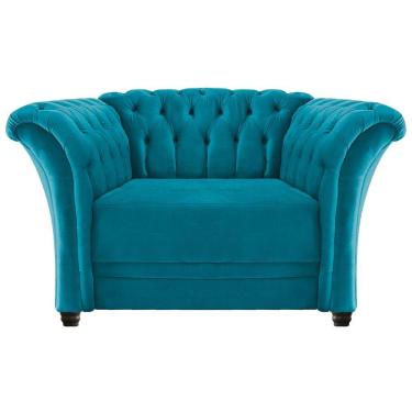 Imagem de Poltrona Decorativa Chesterfield Sofia Suede Azul Turquesa