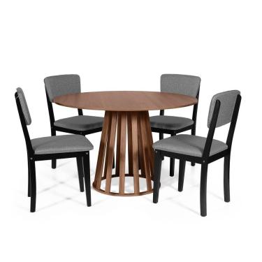 Imagem de Mesa De Jantar Redonda Gabi Noronha Com 4 Cadeiras Estofadas Ella Preto/cinza Escuro