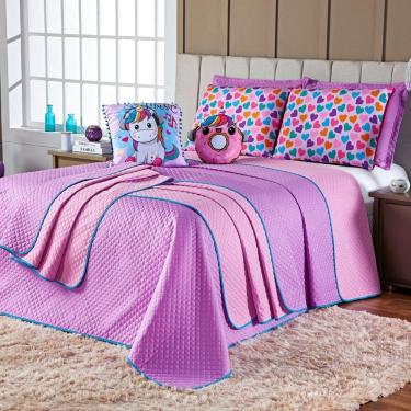 Imagem de Kit Cobre Leito Donuts Unicórnio Dupla Face Com Almofadas Queen 07 Peças