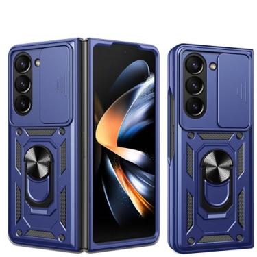 Imagem de RKINC Capa para Samsung Galaxy Z Fold 7 com capa deslizante para câmera e suporte giratório de grau militar à prova de choque com suporte magnético para carro, azul marinho