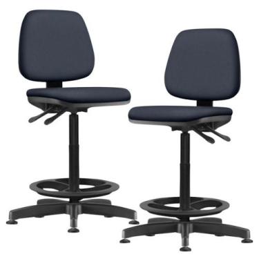 Imagem de Kit 02 Cadeiras Caixa Alta Giratória Estofada Work F02 Sintético Azul 