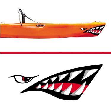 Imagem de Kit Adesivo Boca De Tubarão Para Caiaque Jet Ski Barco Remo Preto