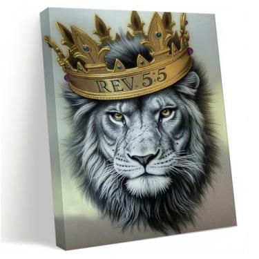 Imagem de Leão vestindo uma coroa pintura abstrata em tela animal, pintura moderna motivacional preto e branco decoração de parede animal para casa, quarto, sala de estar, decoração de escritório