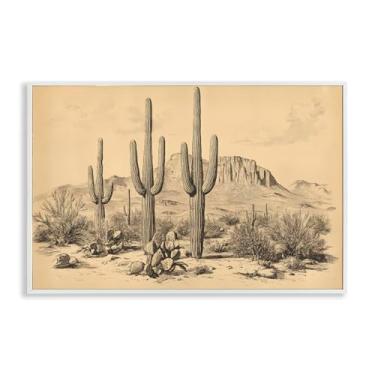 Imagem de Stupell Industries Cactus Desert Vintage Landscape Black Framed Giclee Art, design by Petal Prints Design, 20 x 30
