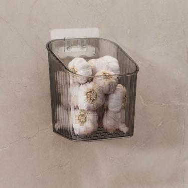 Imagem de Cestas suspensas de armazenamento de banheiro com ralo para presentes de parede com gengibre e alho ferramentas de armazenamento gengibre (cinza)
