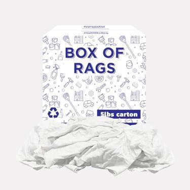 Imagem de SupremePlus Trapos de limpeza de camisetas brancas recicladas - (caixa de 2,3 kg) Compre panos a granel para óleo, manchas, graxa, tinta e limpeza automática, panos de algodão brancos multiuso