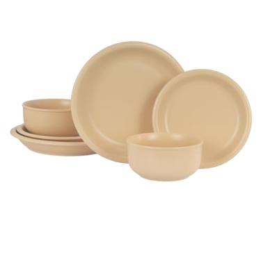 Imagem de GZG Série Vintage – Conjunto de louça de cerâmica para 2, 6 peças, conjunto de pratos e tigelas de grés, sem chumbo, conjunto de pratos feitos à mão, seguro para micro-ondas e lava-louças - damasco