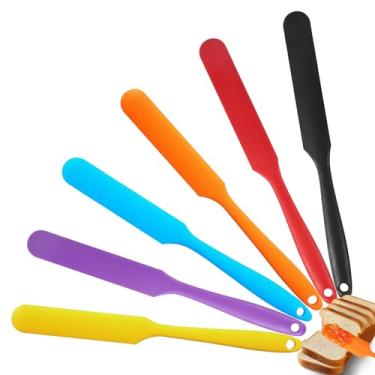 Imagem de Conjunto de 6 espátulas de silicone, espátulas finas resistentes ao calor de cabo longo para potes e garrafas, raspadores flexíveis antiaderentes para assar, misturar, geléia, creme de bolo e espalhar