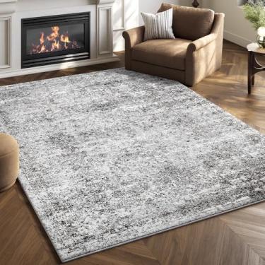 Imagem de BUDISI Tapete de área, 10 x 15 cm, lavável, lavável na máquina, cinza, abstrato, vintage, tradicional, dobrável, fino, estilo retrô, tapete antideslizante para uso interno, quarto, sala de estar