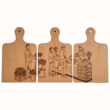 Imagem de Conjunto de Mini Placas Modulares (15cm) com pirografia criativa | Decoração Cozinha - Tema "Memória da Padaria".