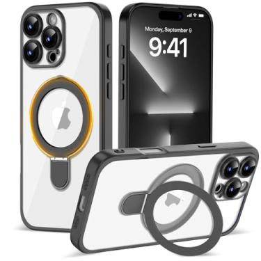 Imagem de Amzfield Capa magnética para iPhone 16 Pro com suporte [compatível com MagSafe] [proteção total da câmera] capa de telefone fina e transparente para iPhone 16 Pro mulheres e meninas, preta
