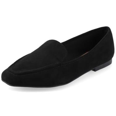 Imagem de Mocassim feminino de camurça Journee bico quadrado com salto acolchoado na parte superior da Tullie – Sapato social casual Tullie, Preto, 41