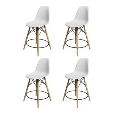 Imagem de Kit 4 Banquetas Eames Eiffel De Madeira Assento Branco - Cor: Branco