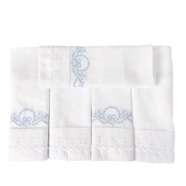 Imagem de Conjunto 5 Fraldas para Bebê Cremer Luxo Bordado Laço Azul