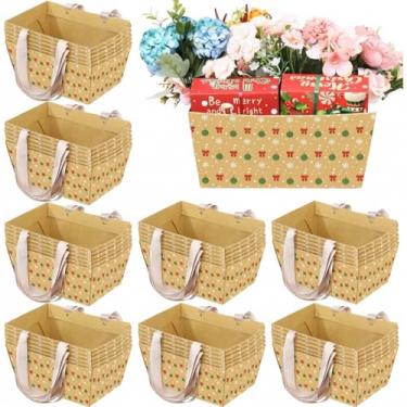 Imagem de Pinkunn 48 peças de cesta de Natal para presentes vazios, cestas vazias com alça, bandeja de papelão Kraft Market para embrulho de presente de Natal (floco de neve, 25 x 16,5 x 11 cm)