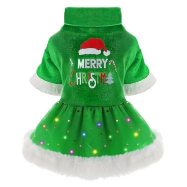 Imagem de Yikeyo Vestido de Natal para cães, suéter de Natal com luz de LED para cachorrinhos pequenos, roupas para meninas, roupas de gato, cachorrinho, verde, PPP