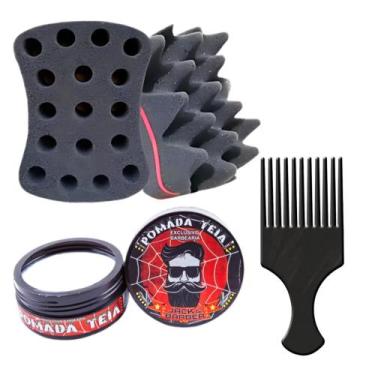Imagem de Esponja Nudred Dupla Enrolar Cabelos + cera modeladora + Pente Afro - 
