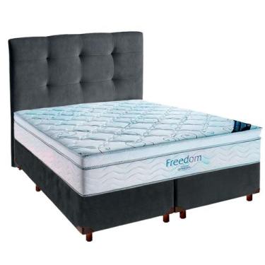 Imagem de Cama Box Cinza + Colchão Queen Freedom Ortobom + Cabeceira