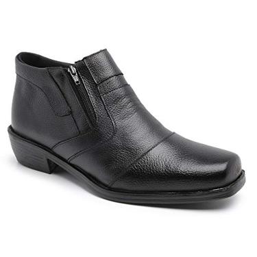 Imagem de Bota Social Masculina em Couro, Bico Quadrado, Palmilha Anatômica em Neoprene, Acabamento Alto Brilho, Fechamento com Zíper Lateral (Preto, BR, Adulto, Numérico, 42)