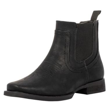 Imagem de J's.o.l.e Botas masculinas estilo cowboy cano baixo, bico quadrado, Chelsea, casual, retrô, Preto, 45
