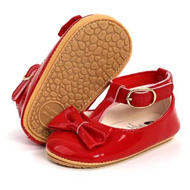 Imagem de LAFEGEN Sapatos para bebês meninas, sola macia, antiderrapante, de couro de poliuretano, infantil, Mary Jane, sapatilhas, primeiro andador, berço, sapatos Oxford, 3 a 18 meses, 17 Vermelho, 3-6 Months Infant