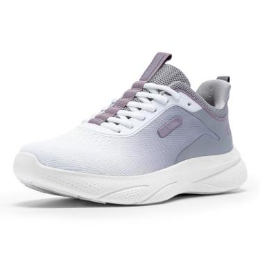 Imagem de FitVille Tênis feminino extra largo, sem cadarço, leve, largo, suporte de arco, sapato ortopédico confortável para ficar em pé o dia todo - ZephyrLite V4, Cinza-roxo, 7 X-Wide
