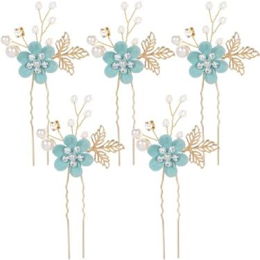 Imagem de Pentes de cabelo de flor de cristal para noivas, presilhas de cabelo vintage, presilhas de strass francês, acessórios de cabelo de flor de pérola para mulheres e meninas (verde)