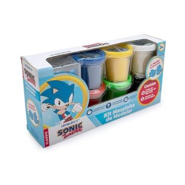 Imagem de Kit Massinha de Modelar Sonic c/Potes e Moldes - Caixa c/336g 6 und + 2 Moldes Leonora - 10386
