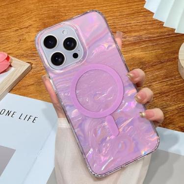 Imagem de SAKULLO Capa para iPhone 16 Pro Max com design de pérola iridescente [compatível com MagSafe] linda capa magnética transparente brilhante para mulheres meninas de 6,9 polegadas, glitter rosa pérola
