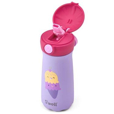 Imagem de S'well Recipiente infantil de aço inoxidável, 400 ml, Happy Scoops, recipiente isolado a vácuo de camada tripla mantém as bebidas frias por 24 horas, à prova de vazamento, livre de BPA, fácil de