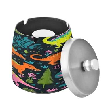 Imagem de Blueangle Cinzeiro colorido de dinossauros com tampa para cigarros, à prova de vento/chuva, aço inoxidável, sem fumaça, inodoro, cinzeiro para uso interno ou externo (155)