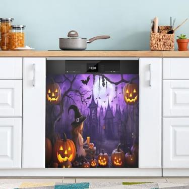 Imagem de ATTX Capa de ímã para lava-louças, morcegos, abóboras, Dia das Bruxas, 58,4 cm C x 66 cm A, decoração da capa da máquina de lavar louça, decalques de armário doméstico e eletrodomésticos adesivos #6