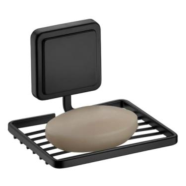 Imagem de Saboneteira De Parede Porta Sabonete Em Barra Com Fixação Adesiva Para Banheiro Lavabo Pia Organizador Decorativo Em Aço Carbono Aramado (Preto)