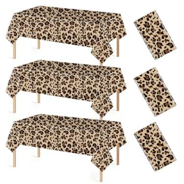 Imagem de ROLYTA 3 peças de toalha de mesa de plástico descartável com estampa de leopardo, 137 x 272 cm, decorações de festa com estampa de guepardo, para aniversário, chá de bebê, casamento, noite das meninas