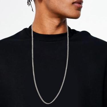 Imagem de Colar de corrente cubana de aço inoxidável de 3,5 mm para homens e mulheres, colar de corrente cubana de prata grossa delicada sem manchas e durável, joia masculina hip hop, 61-76 cm, 24 in=61cm, Aço