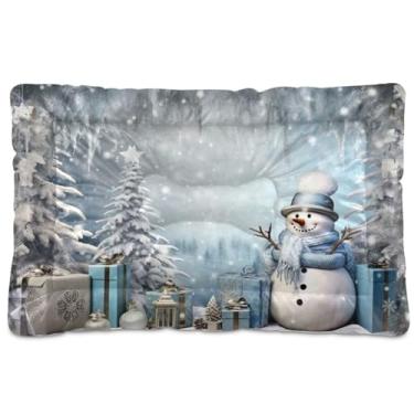 Imagem de KEEPREAL Cama de Natal para cães com boneco de neve, cama retangular confortável para animais de estimação, cama ultra macia e calmante para cães pequenos e médios, 45,7 x 61 cm (122)