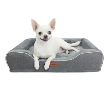 Imagem de Camas ortopédicas para cães pequenos com capa lavável removível, espuma viscoelástica de gel refrescante com espuma de caixa de ovo e laterais de espuma reforçadas à prova d'água, alivia dores nas