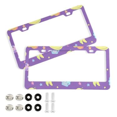 Imagem de SEHANY Molduras de placa de carro vintage rosa crânio, capas de alumínio à prova de ferrugem com furos elípticos e parafusos serve para veículos padrão dos EUA tamanho acessórios de carro para