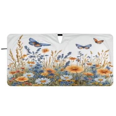 Imagem de Blueangle Sombra solar para para-brisa de ervas e flores coloridas - 157,5 cm x 81,3 cm dobrável para janela dianteira do carro bloqueia raios UV viseira de sol (549)