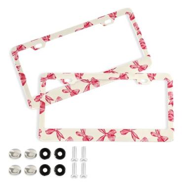 Imagem de SEHANY Lindas molduras de placa de licença de arco rosa, capas de moldura de alumínio à prova de ferrugem com orifícios elípticos e parafusos, serve para acessórios de carro de tamanho padrão de